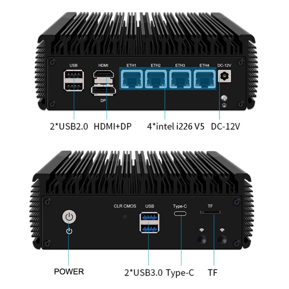 Fanless Mini PC 4 Intel i226-V 2.5Gb LAN N6005 N5105 2*NVMe TPM2.0 Switch Soft Router VPN Server ESXI Rugged Firewall Appliance