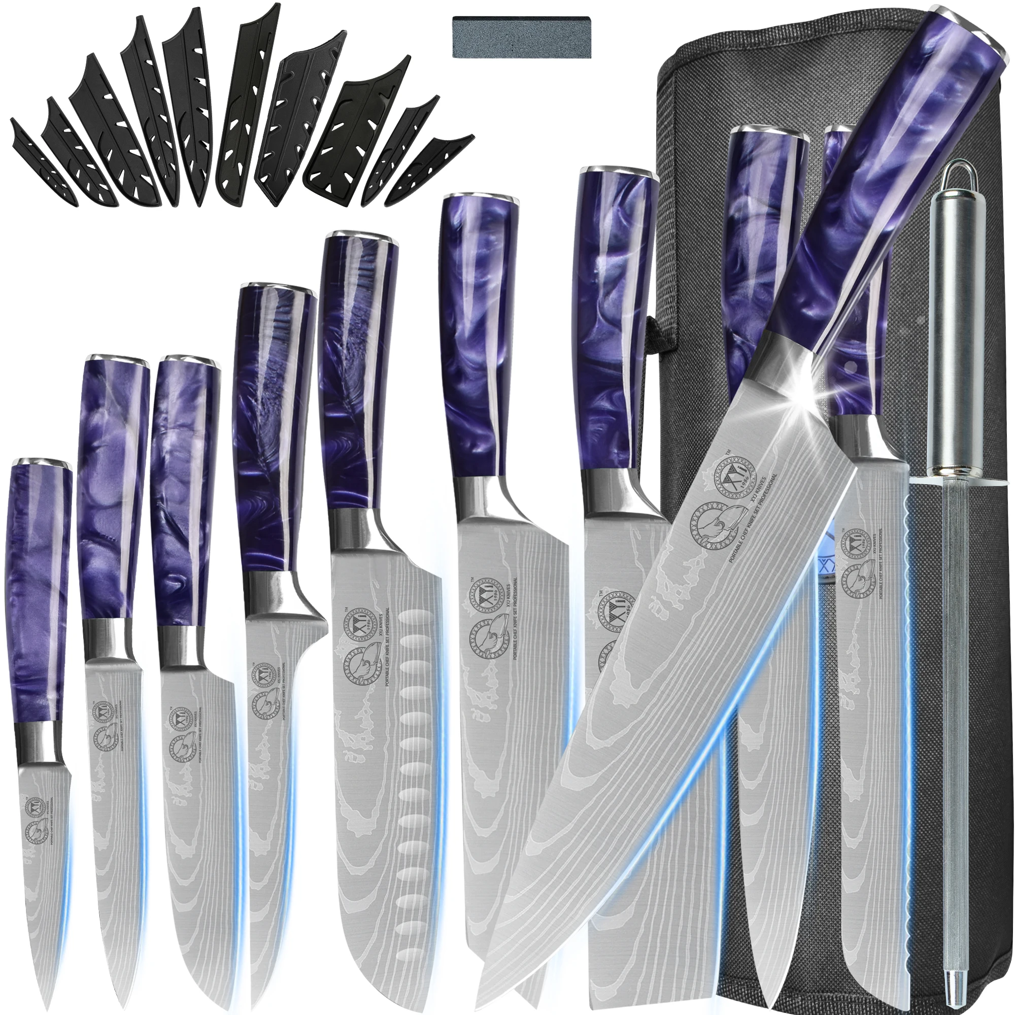 

Набор кухонных ножей XYJ из нержавеющей стали с Дамасским лезвием и полимерной ручкой, 10 шт.