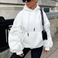 design sense pile sleeves plush sleeve hooded casual fashion pullover loose solid color hoodie women pullover womens clothing