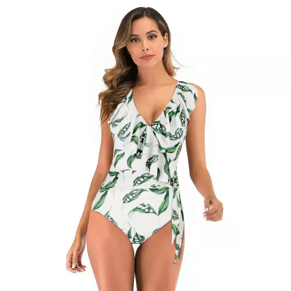 Фото 2023 New Sexy Ruffle One Piece Swimsuit Female Plus Size Swimwear Women Bandage Bathing Suits Summer Beach Wear Monokini Bathers №4