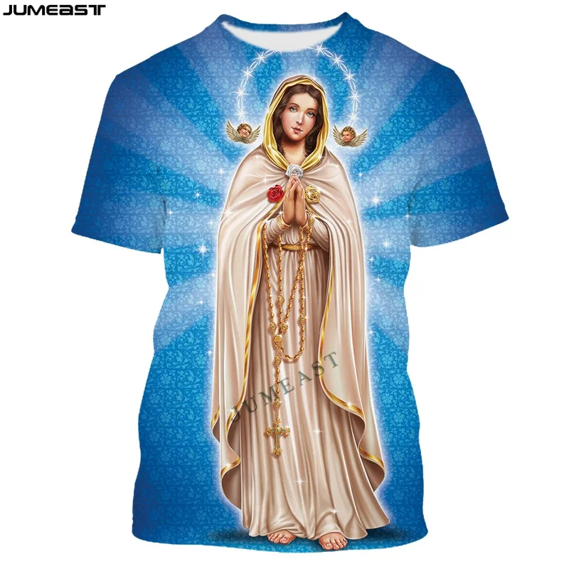 

Jumeast, мужская и женская 3D футболка, большие размеры, Христианская Католическая Дева Мария, Иисус, футболка в стиле хип-хоп с коротким рукавом, спортивный пуловер, топы, футболки