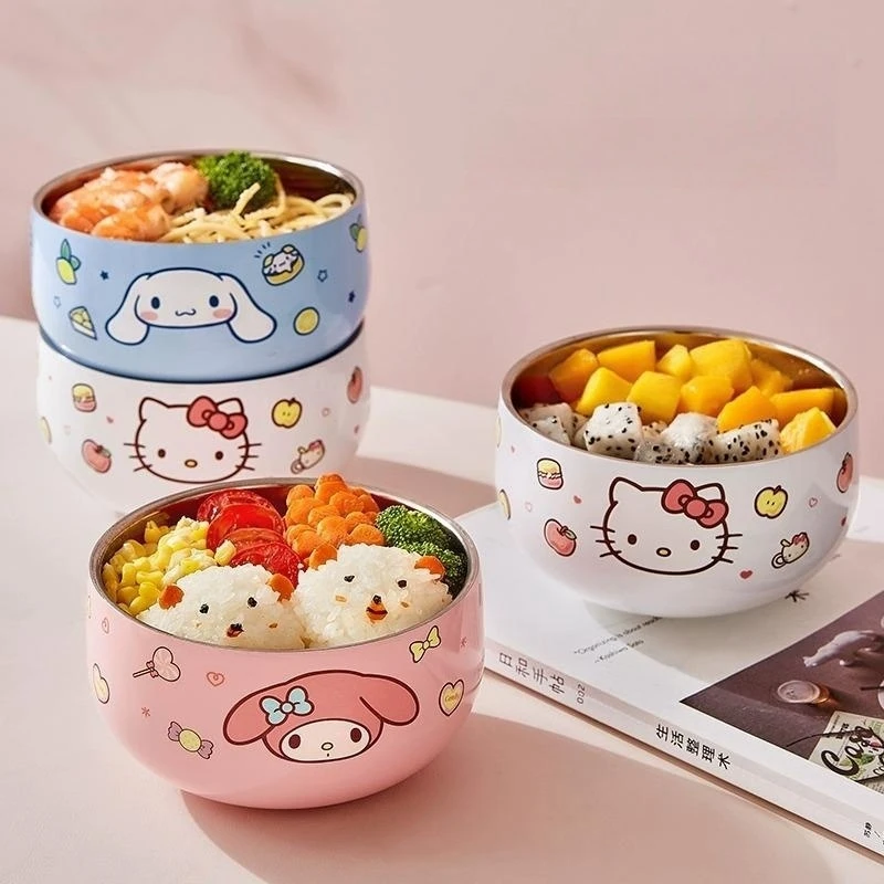

Sanrio My Melody Hello Kitty двухслойная миска с защитой от падения и ожогов 316 миска из нержавеющей стали кавайная посуда подарок