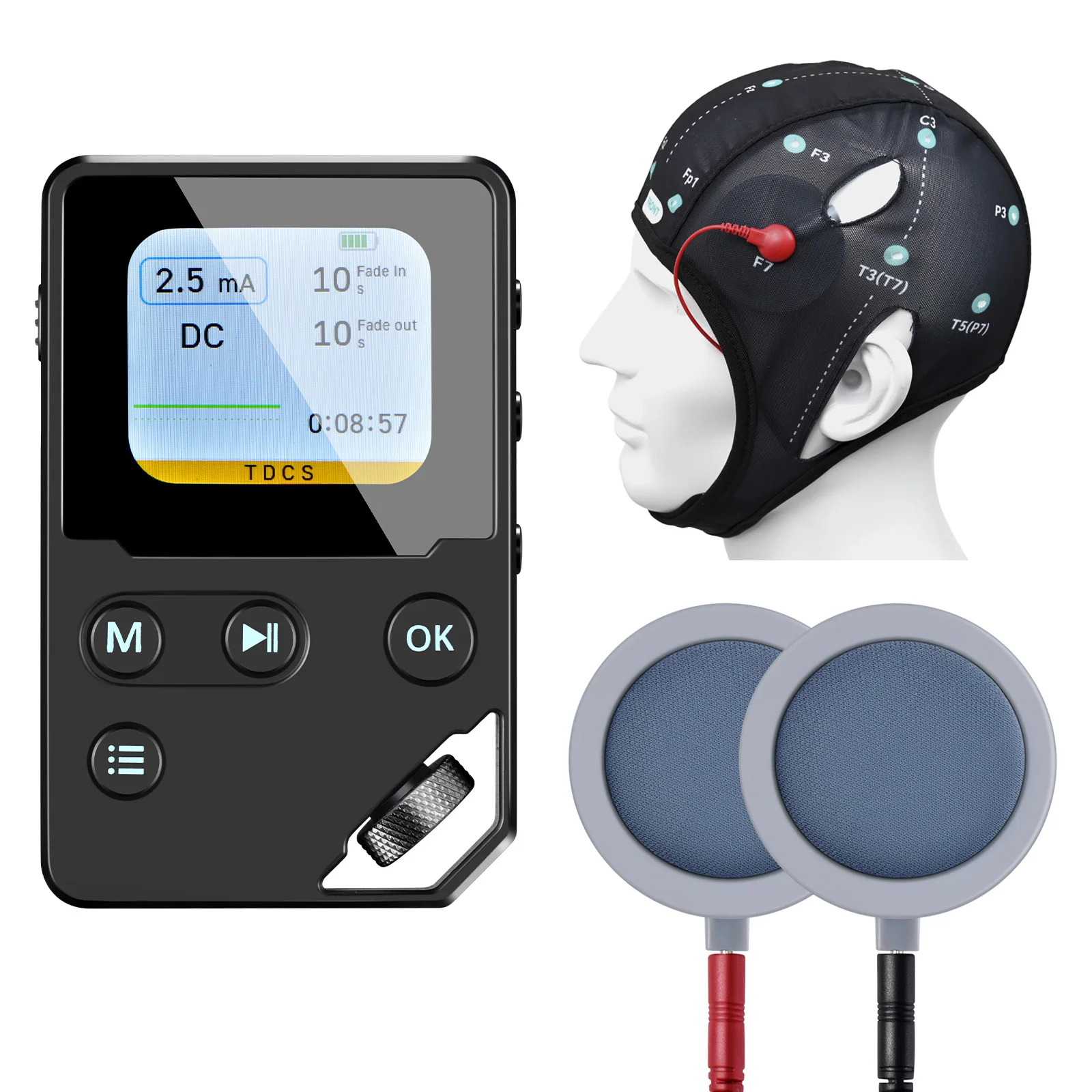 Фото Комплект для транскраниальной стимуляции мозга током (TDCS) версии ES, 4.5 мА, импульсный ток постоянного/переменного тока, аппарат для нейрофидбэк-терапии и массажа головы №3