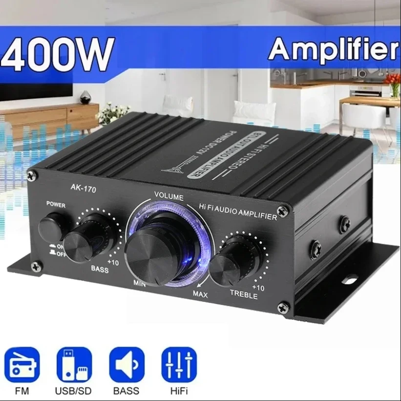 AK170 Автомобильный аудиоусилитель Мини-цифровой стерео мощности синего света для
