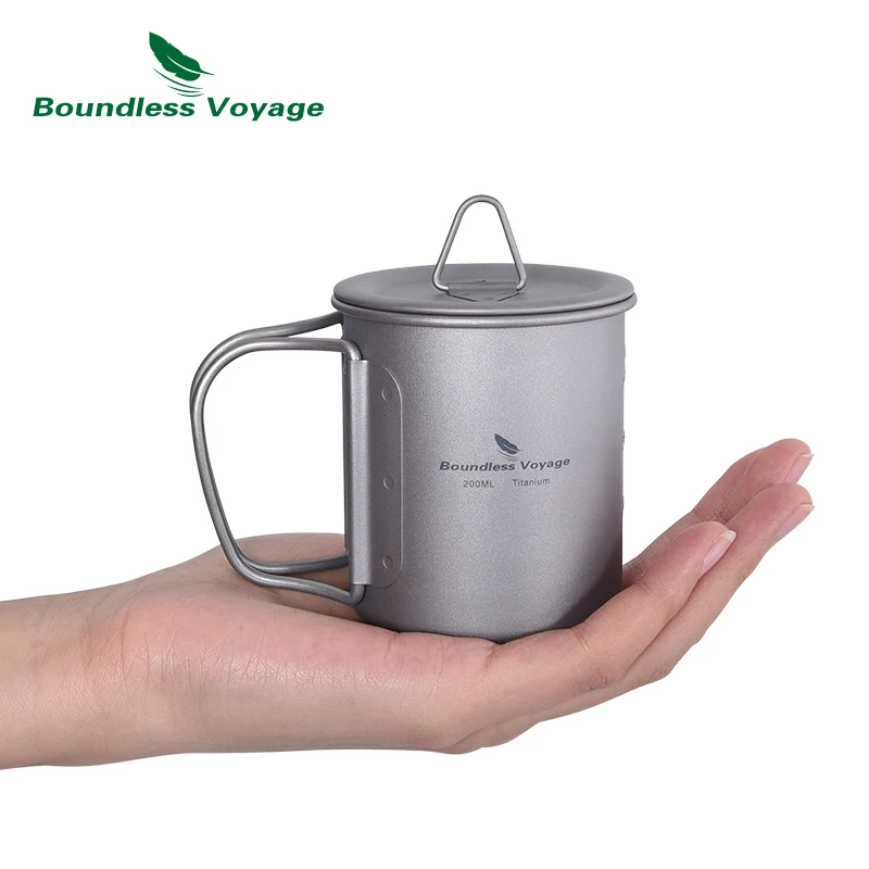 

Boundless Voyage 200ml Titanium Coffee Cup with Lid Outdoor Camping Ultralight Water Tea Mug Ultralight Drinkware HikeTableware