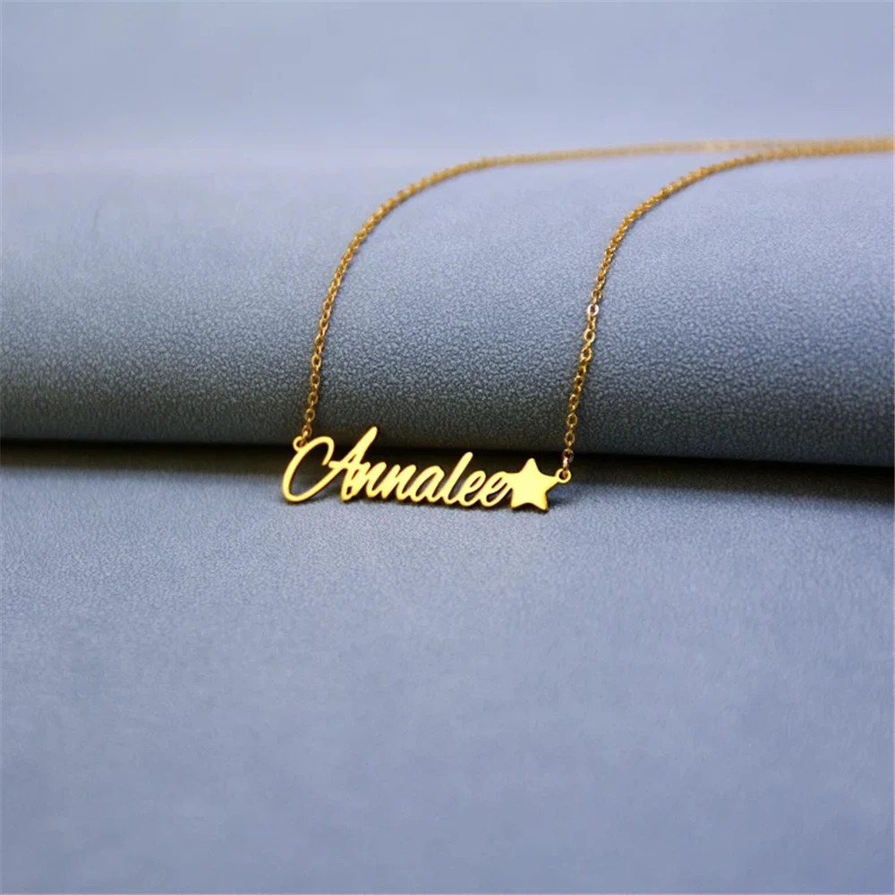 

Personalized Name With Stars Necklace Custom Engraved Cursive font Nameplate Choker Party Gift free shipping collares para mujer