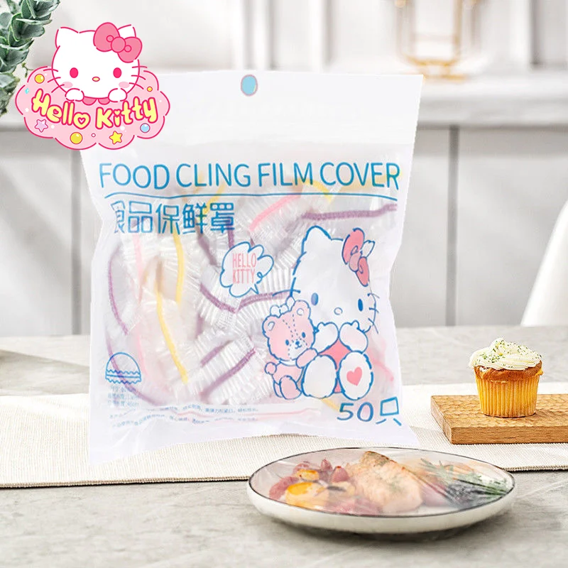 

100pcs Sanrios Hello Kitty Plastic Wrap Anime Cartoon Food-grade Refrigerator Disposable Kawaii Cute Tear-free Plastic Wrap Bags