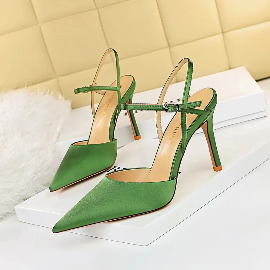 

BIGTREE Shoes Fashion New Women Pumps Green High Heels Satin Women Shoes Stiletto Heels Summer Ladies Sandals Sexy Party Shoes