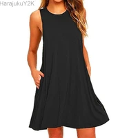 women black blue summer dress 2022 polyester short sleeve o neck tops casual loose dress female street white dress vestidos