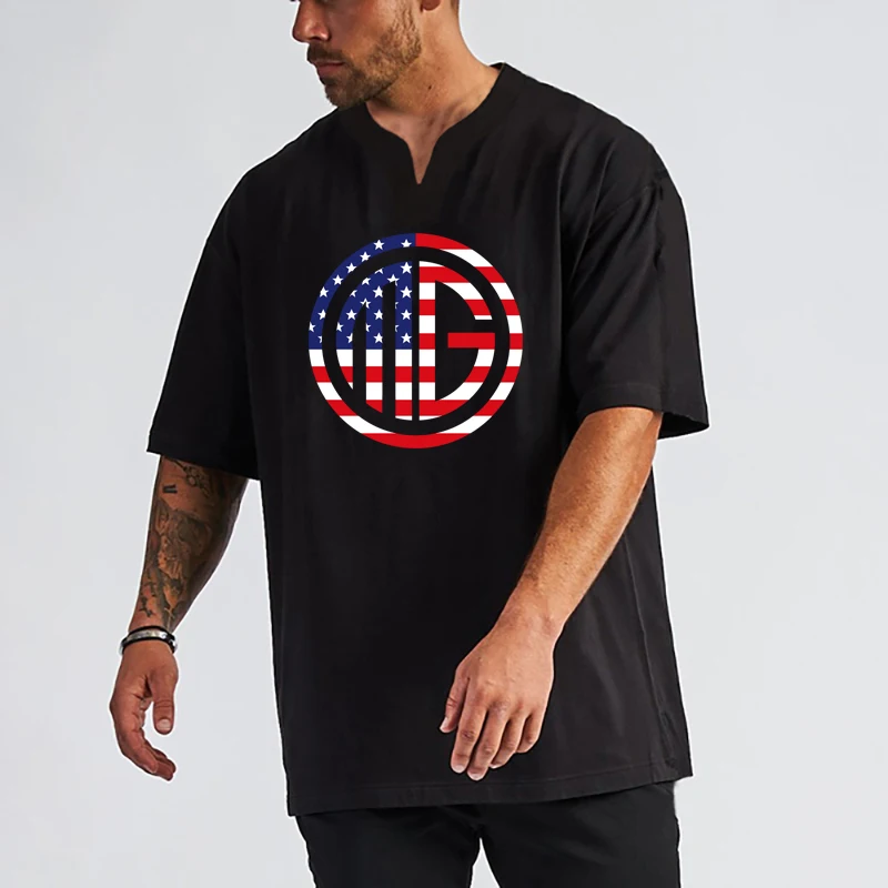 

Футболка мужская оверсайз с графическим принтом, хлопок, v-образный вырез, короткий рукав, Повседневная модная рубашка в Корейском стиле для...