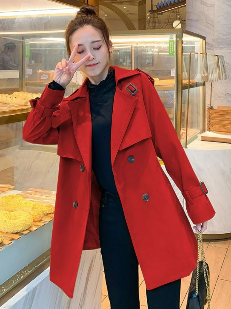 

Winter Clothes Women 2022 Solid Color Work Jacket Trench Coat for Women Tops Lapels Double Row Buttons Windbreaker Women's