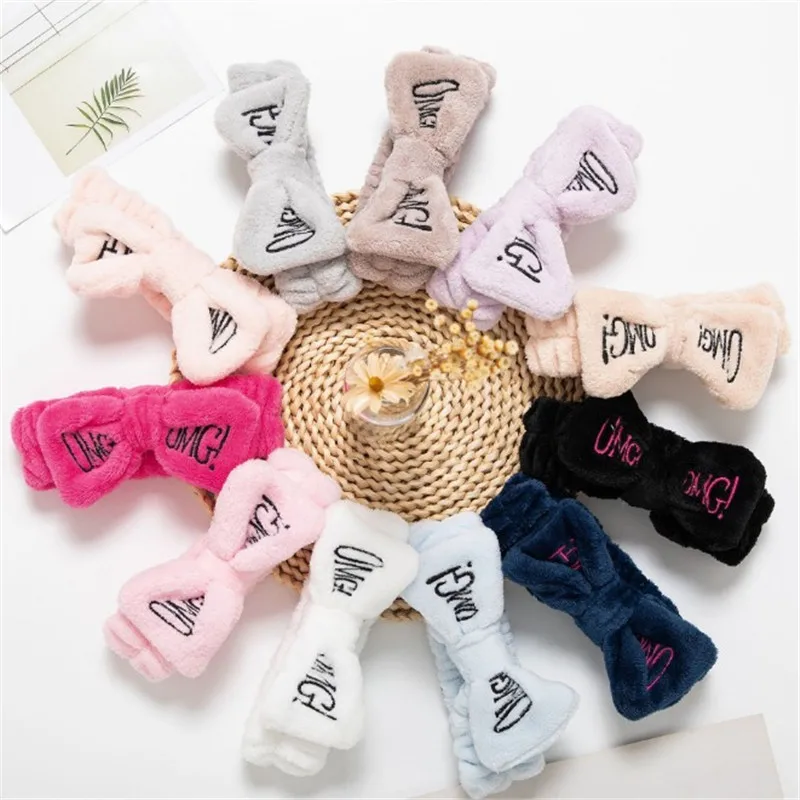 

Креативная повязка для волос с надписью OMG, флисовые повязки для волос кораллового цвета для женщин и девочек, повязка на голову с бабочками,...