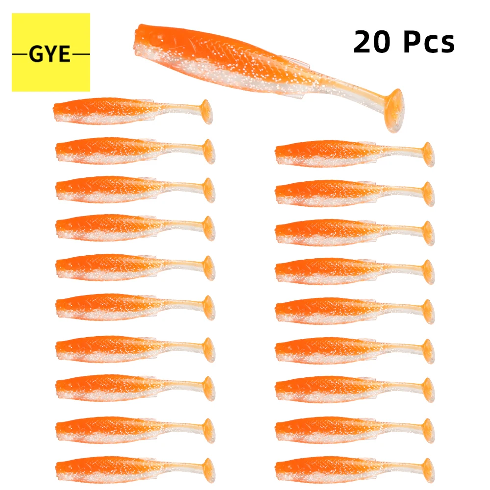 

GYE мягкая пластиковая приманка Шад 20 шт., лопастной хвост T Tailed, искусственные приманки с рыбьим вкусом для техасской Каролины нэда, окуня, фо...