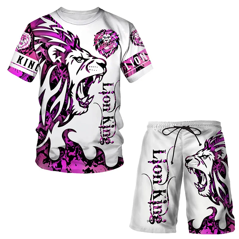 2023 Tiger Print 3D Men's T-shirts Sets Fashion Lion Tracksuit Tops Shorts Sport Leisure Summer Women's Hipster Male Retro Suits