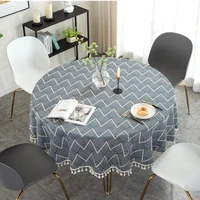 striped cotton linen round tablecloth wedding with tassel hotel banquet cloth indoor dining room kitchen outdoor decoration