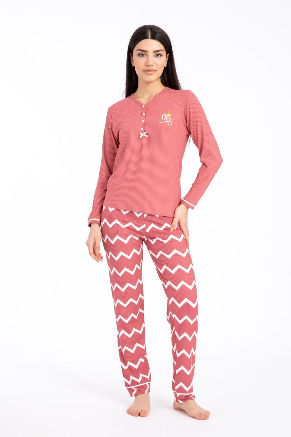

Women's Pajamas Striped Buttoned Pajamas Suit