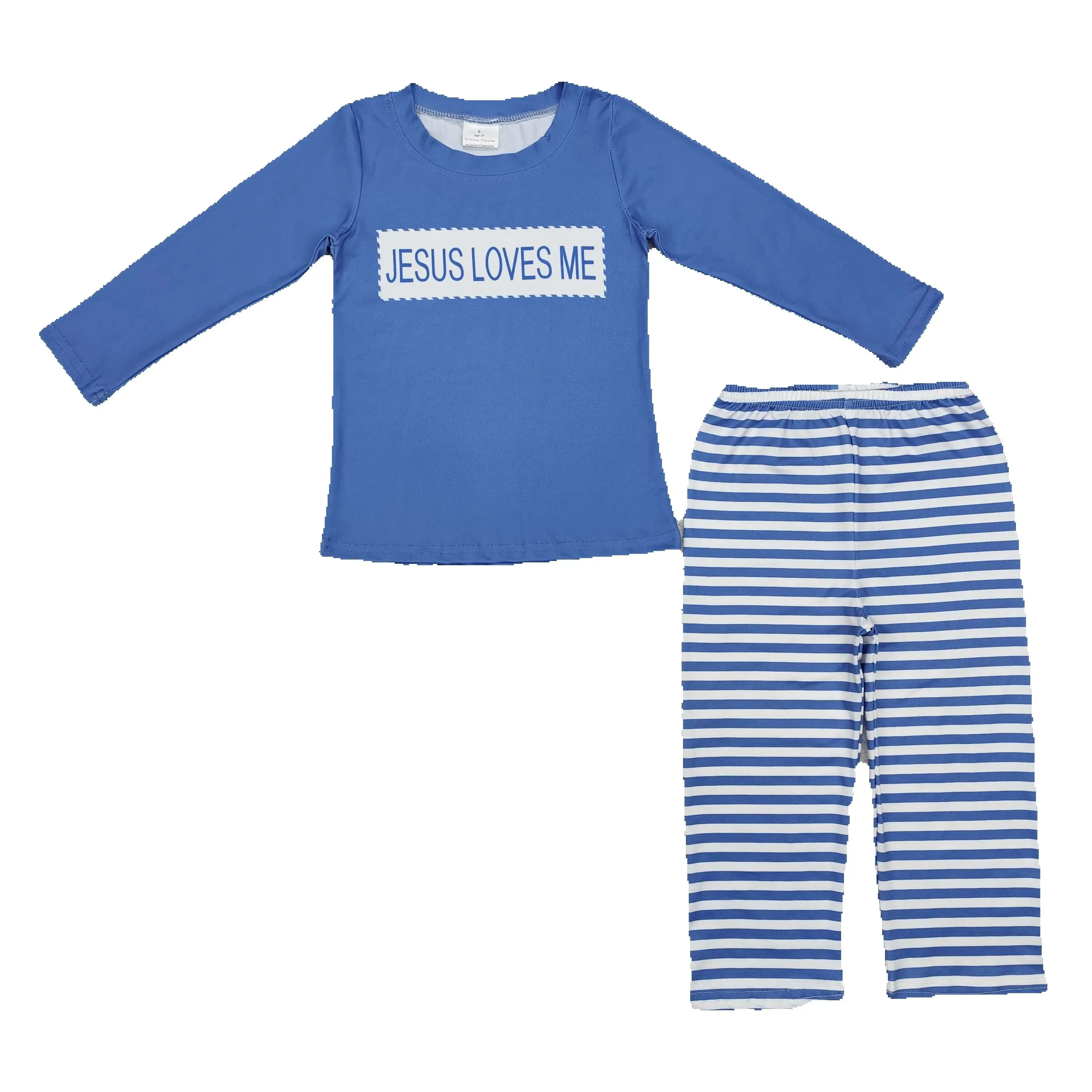 Wholesale hot selling suits boutique children's clothing baby boys esus loves meblue long sleeve and pants suit rts no moq
