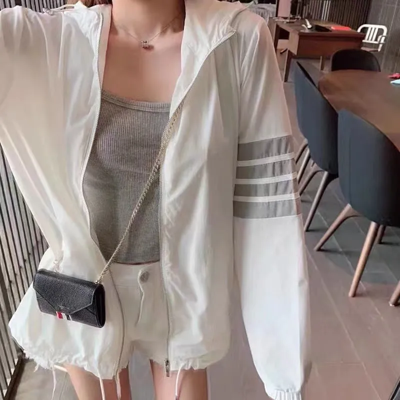 

TB THOM Men's Jackets Pure Color White 4-Bar Stripe Fashion Brand Summer Men's Windbreaker Quick Dry Sun Protected Coat