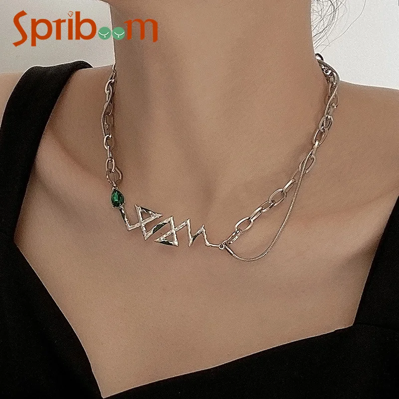 

Double Layer Chain Necklace for Women Green Snake Geometric Chokers Temperament Neck Jewelry Hip Hop Girls Necklaces Accessories