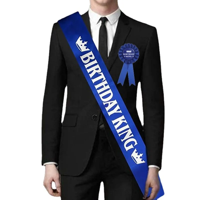 

European and American fashion birthday badges bronzing shoulder straps 2-piece set of boys happy birthday Birthday KING ribbon