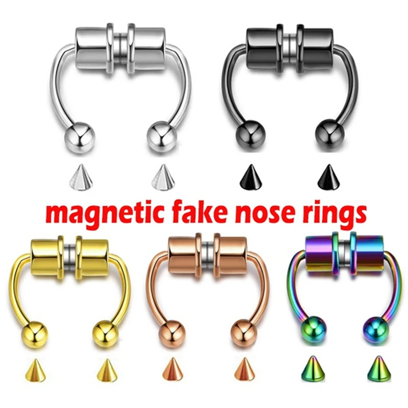 

2021 New Nose Ring Reusable Alloy Fake Magnetic False Nose Ring Horseshoes Non Piercing Hoop Jewelry for Party Bar