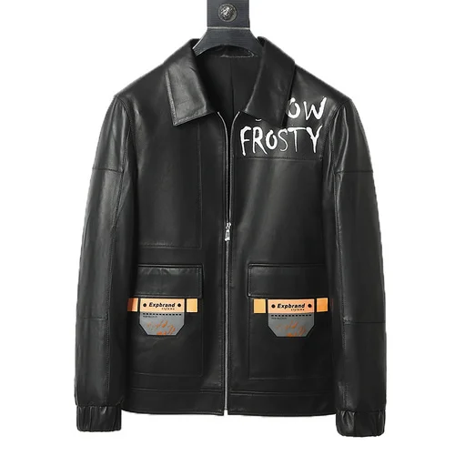 

Мужская короткая куртка из натуральной овечьей кожи, байкерская куртка, Осень-Зима 100%