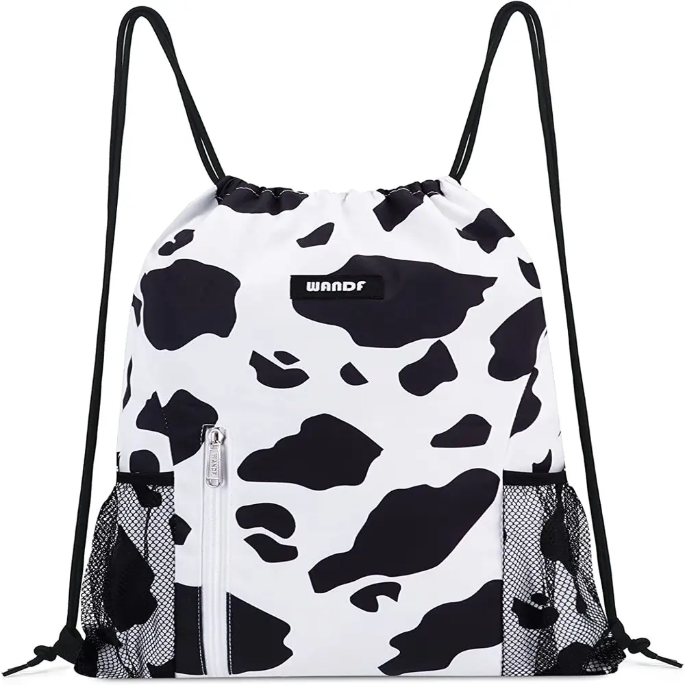 Drawstring Backpack Sports Gym Sackpack with Mesh Pockets Water Resistant String Bag for Women Men Children (Light Blue)