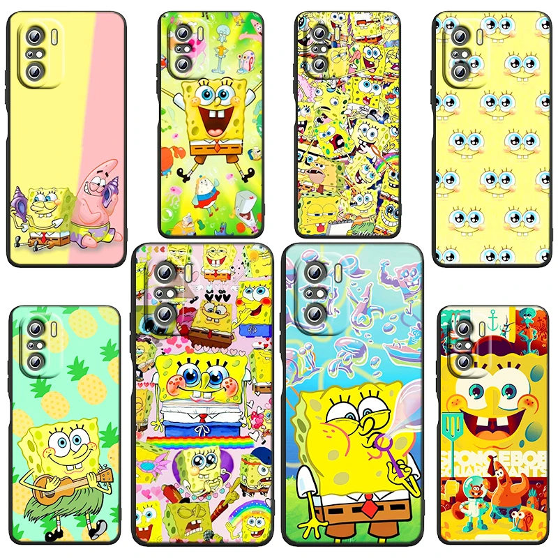 

Funny Cartoon Cute SpongeBob Phone Case For Xiaomi Redmi Note 11E 11S 11 11T 10 10S 9 9T 9S 8 8T Pro Plus 5G 7 5 Black TPU