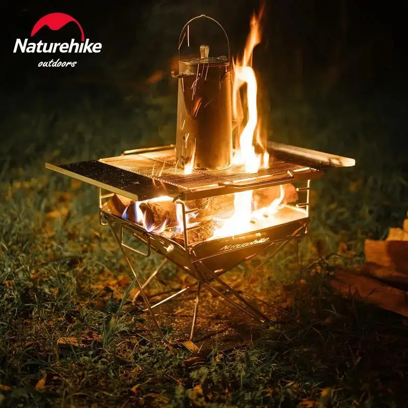

Naturehike 2023 Firewood Stove Outdoor Portable Camping Stove Tourist Picnic Foldable Barbecue Charcoal Grill Folding Cookware