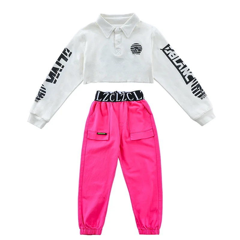 Укороченный топ для девочек в стиле хип-хоп розовые джоггеры Детская толстовка