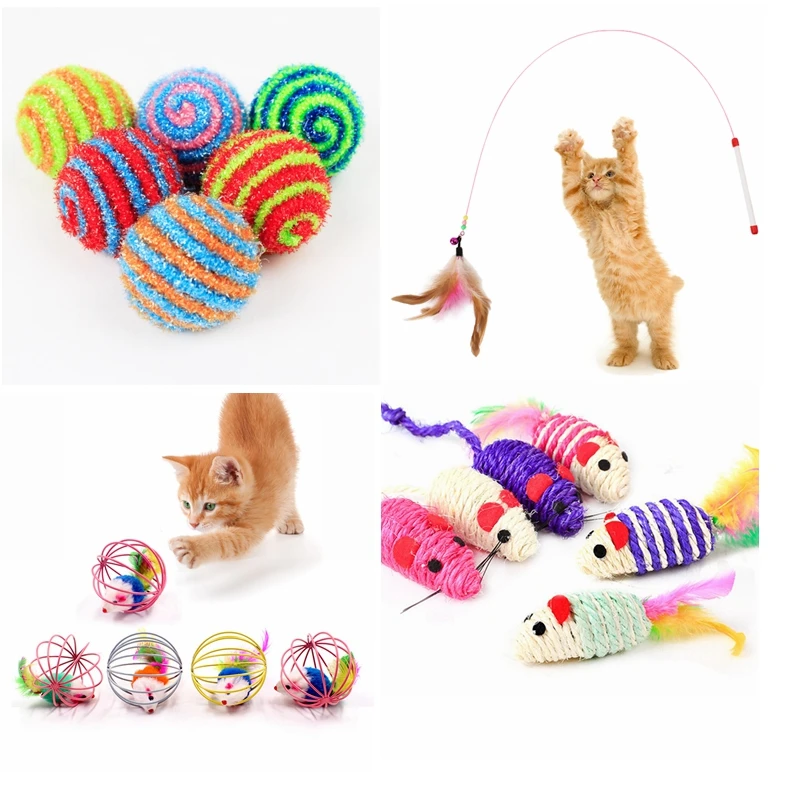 

Cat Interactive Toy Stick Feather Wand With Small Bell Mouse Cage Toys Plastic Artificial Colorful Cat Teaser Toy Pet Supplies