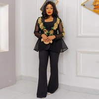 3 piece set fashion sequin party african clothes womens mesh long sleeve jacket suspender flared pants matching set fall new