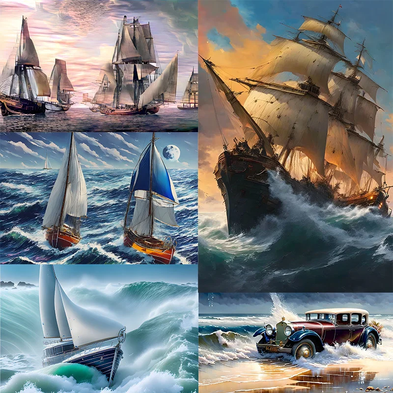 

Adults Crafts Wall Art Painting Seascape Sailboat Picture for The Kitchen Home Decoration Acrylic Paint By Numbers Handiwork