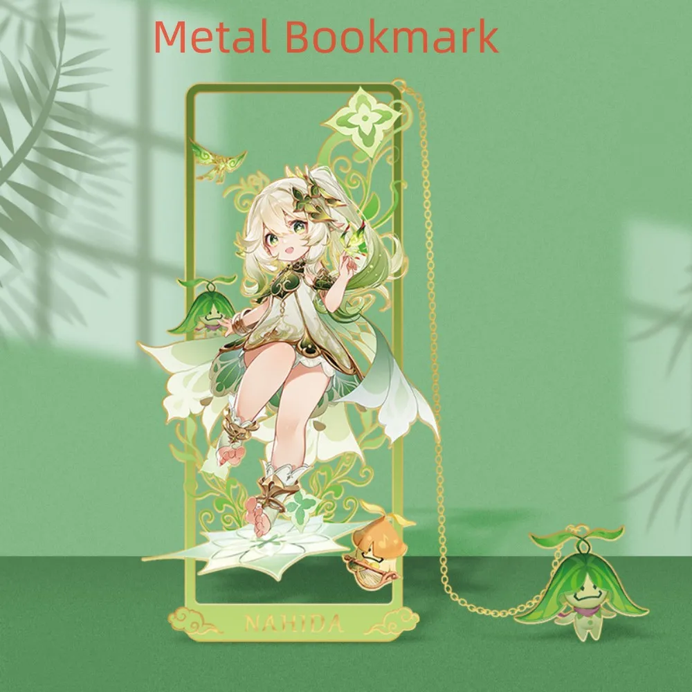 

Game Genshin Impact Cosplay Metal Bookmark Gliter Hu Tao Venti Nahida Kazuha Xiao Klee Props Cards Key Chains Accessories Gift