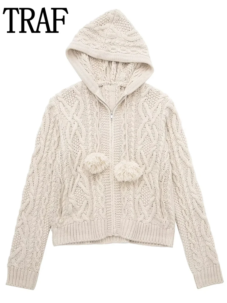 

Женский укороченный Кардиган с длинным рукавом, с помпонами