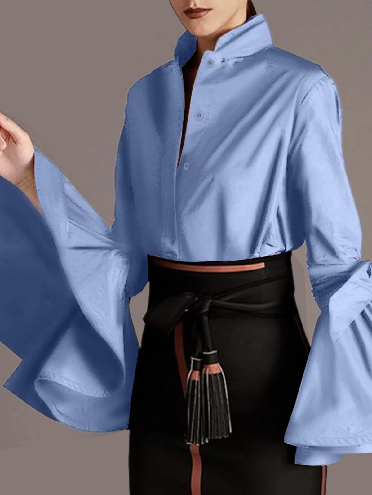 

Рубашка женская с длинным рукавом, Элегантная блузка с ложным воротником и завязкой на руке, Офисная Модная рубашка синего цвета с длинным рукавом