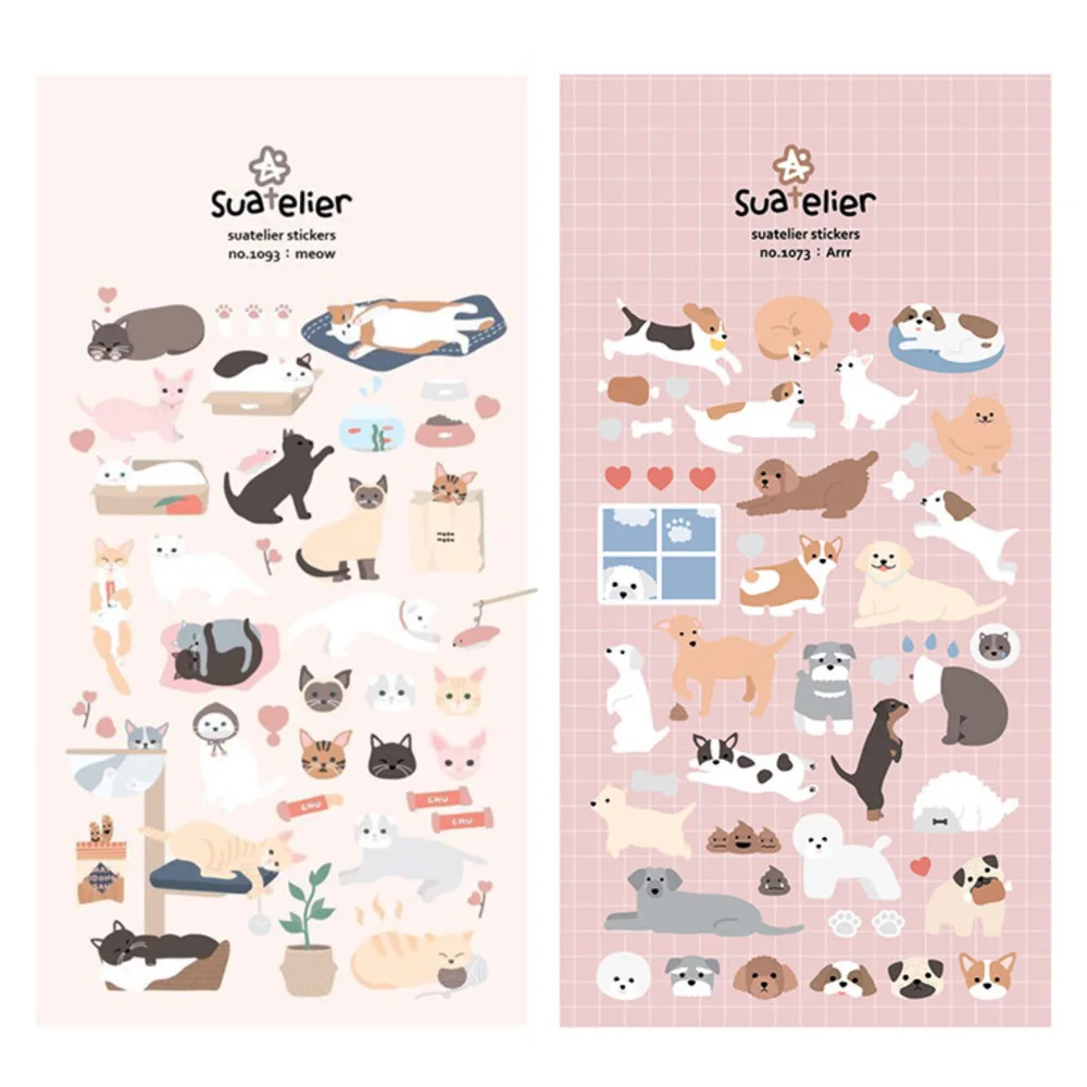

Набор стикеров Suatelier с мультяшными собаками и кошками