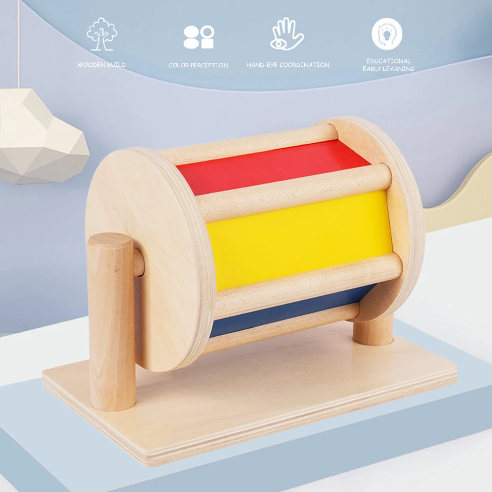 

Montessori Materials Educational Wooden Textile Baby Educational Instrument Wooden Sensory Spinning Drum with Mirror Sounds Drum