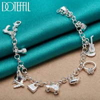 doteffil 925 sterling silver shoe bell airplane lock car fish ring lollipop guitar bracelet chain for women charm jewelry
