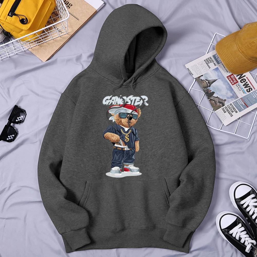 

Мужские толстовки с принтом гангстерского медведя Модная одежда большого размера, свитшоты с графикой в стиле Харадзюку, Мужская Флисовая одежда для творчества