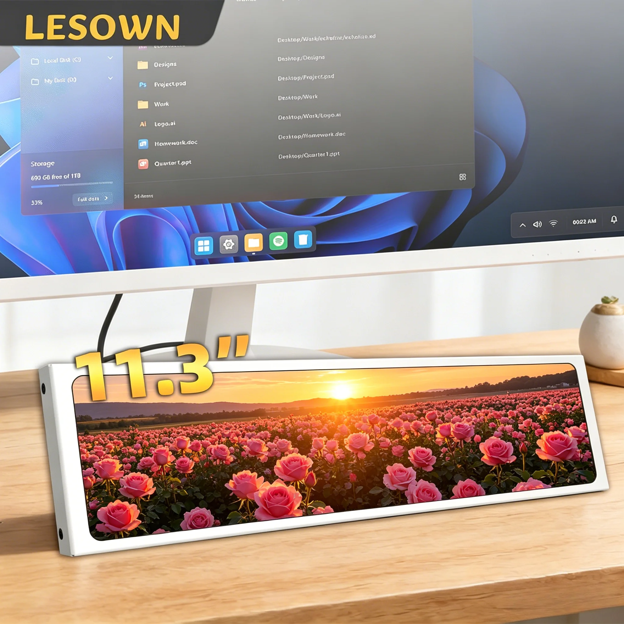 Фото LESOWN Белый алюминиевый корпус для ПК с экраном 11.3' 440x1920 MiniHDTV 500 нит, сенсорная панель-монитор для AIDA64 Mod Host №1