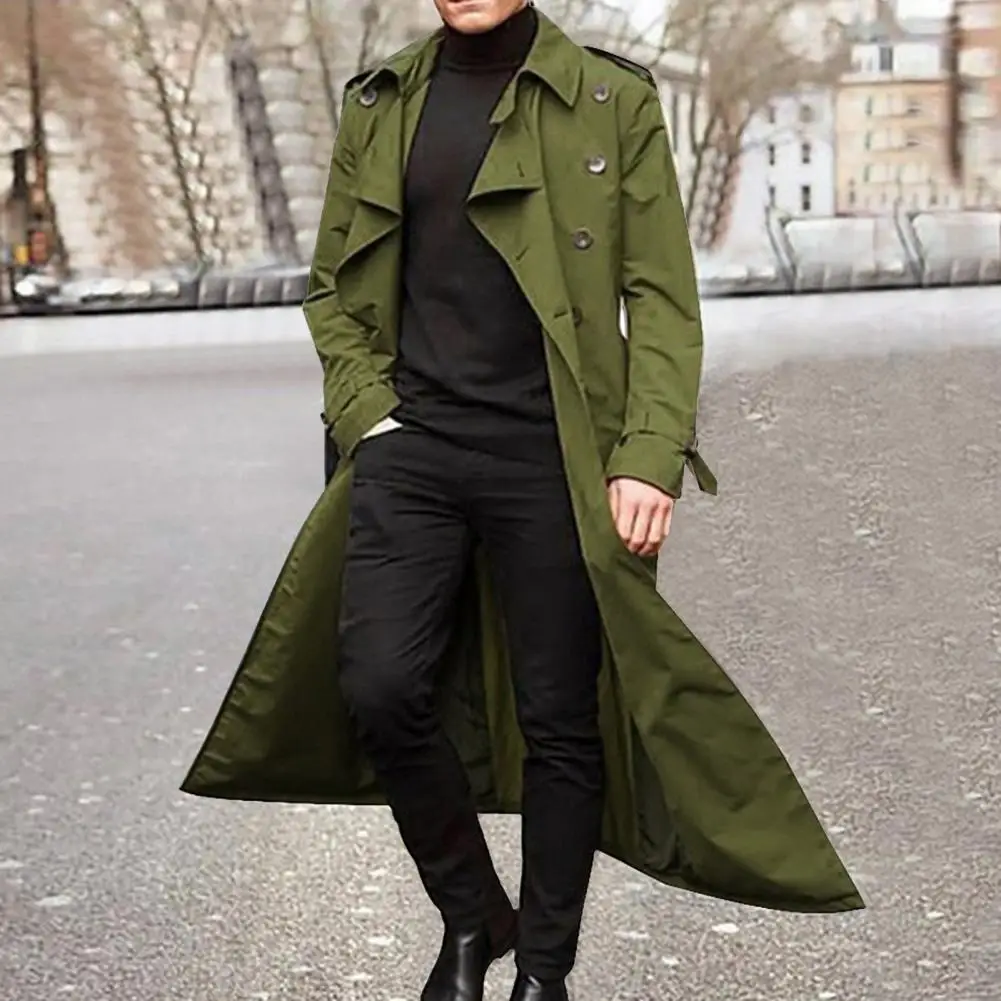 

Great Overcoat Extra Long Solid Color Male Jacket Turn-down Collar Windbreaker Coat for Taking Photos