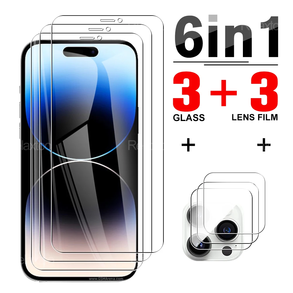 

6 в 1 полноэкранное закаленное стекло для экрана iphone 14 Pro 14plus 14promax, защитный чехол, защитная пленка, пленка для объектива камеры, защитное стек...