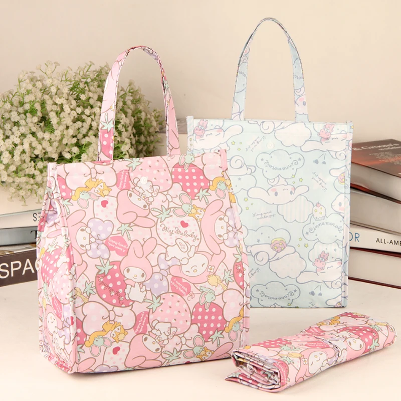 Sanriod Anime Melody Cinnamoroll Portable Cooler Bag Ice Pack Lunch Box Food Picnic Bags Kawaii Handbags Tote Book Bag Girl Gift