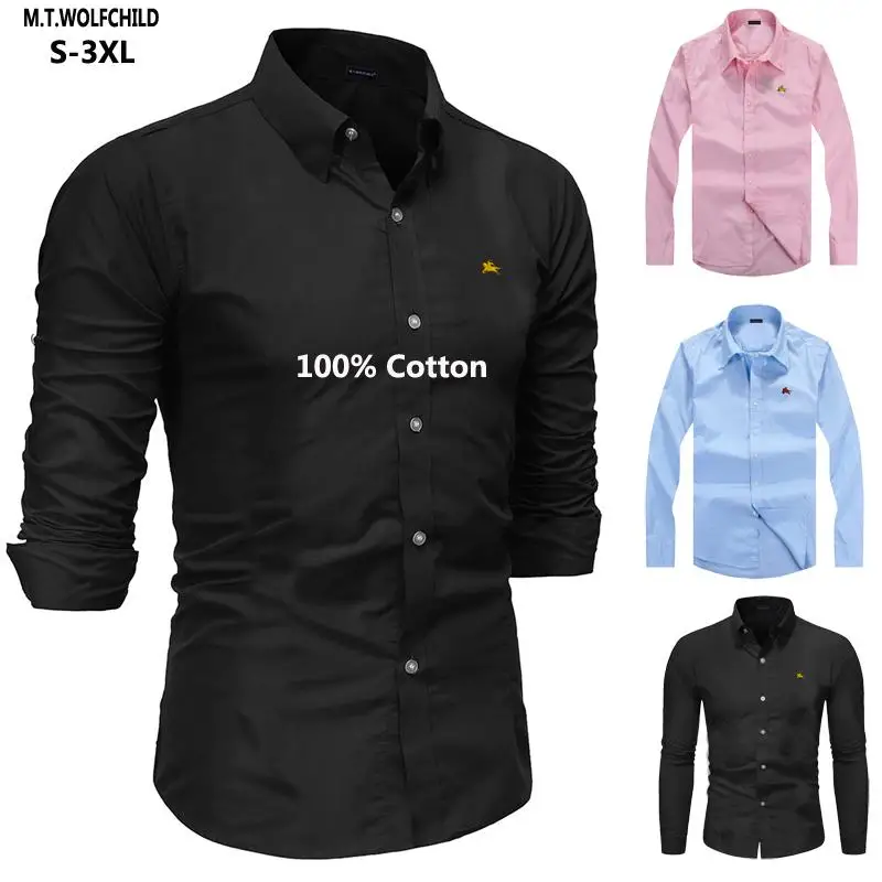 

Рубашка мужская с вышивкой и логотипом, модная Повседневная блузка из хлопка, сорочка с длинными рукавами, весна-осень