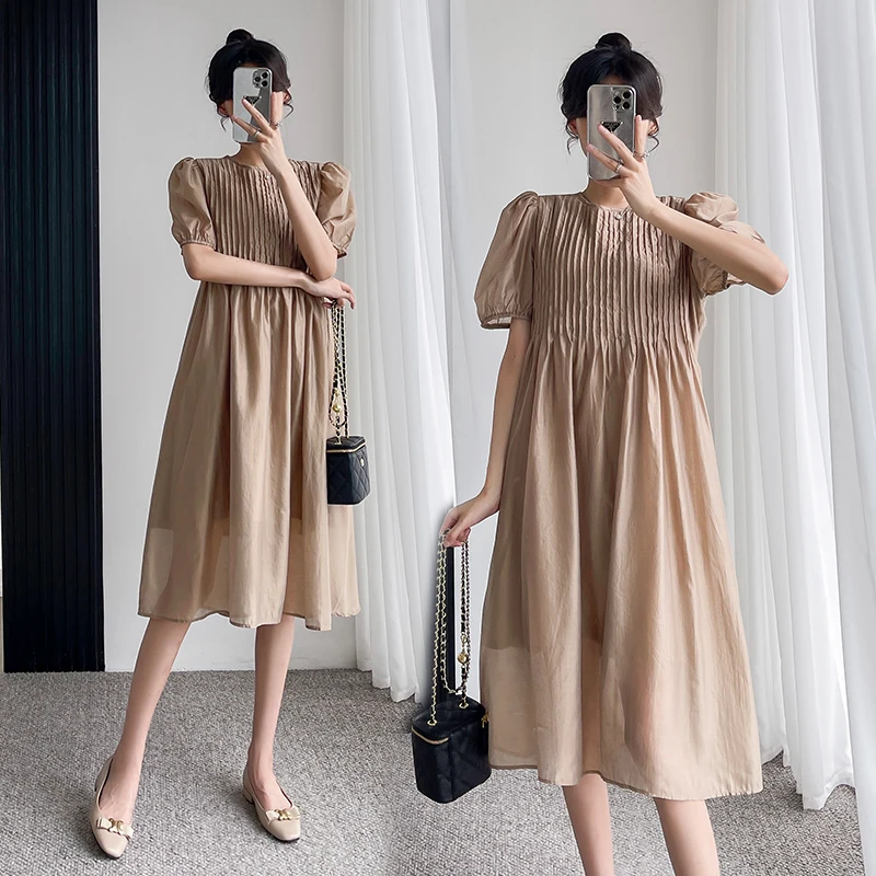 

8511# Summer Thin Soft Chiffon Maternity Long Dress Elegant A Line Pleated Loose Clothes for Pregnant Women Pregnancy Clothing