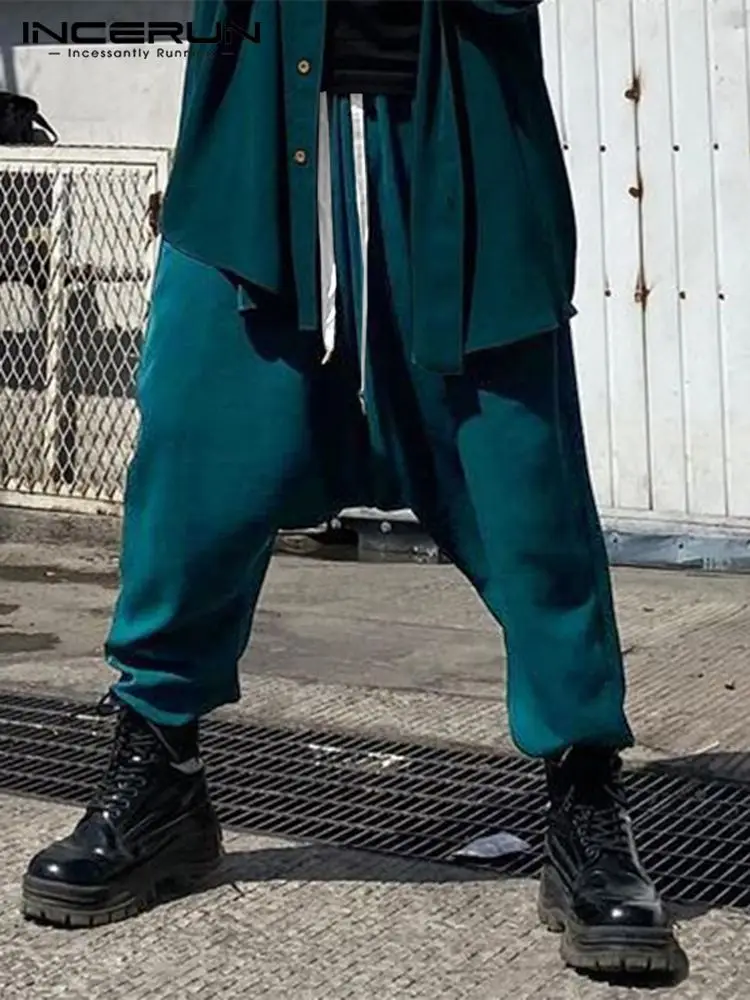 

Мужские шаровары 2022, джоггеры на шнуровке, уличная одежда, свободные брюки с вырезом, однотонные повседневные брюки с карманами, яркие брюки