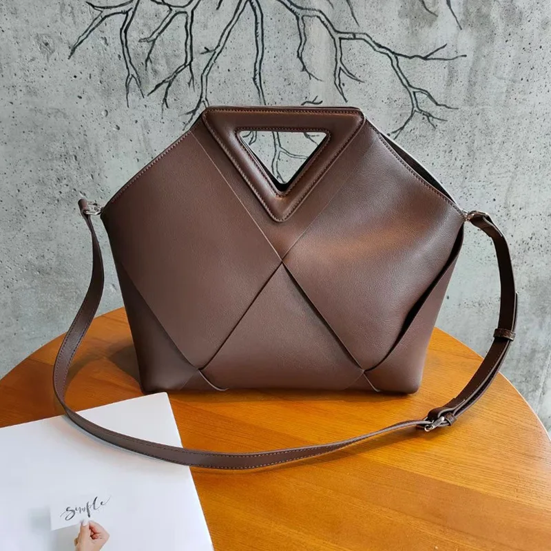 

New Ladies Tote Genuine Leather Single Shoulder Cloud Bag Inverted Triangle Woven Handbag Trend Solid Color Women Messenger Bag