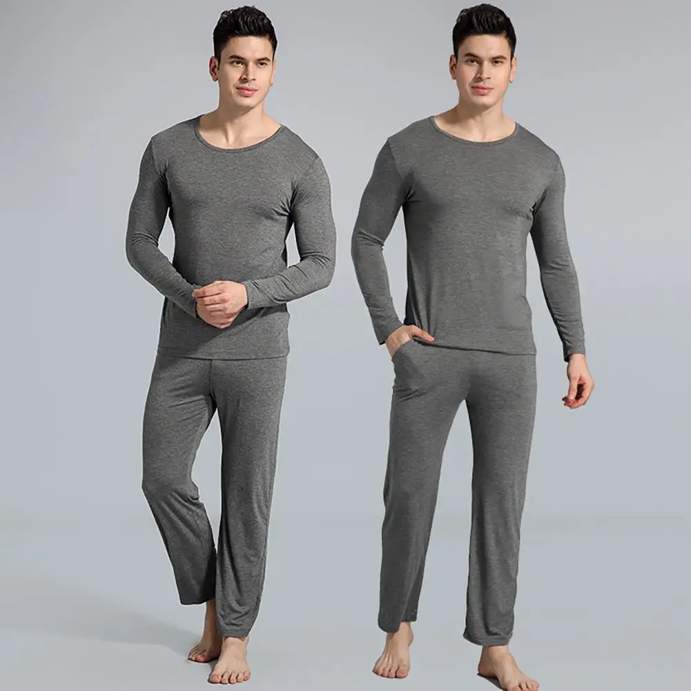 

Sleepwear O-Neck Nightwear Long Sleeve T-shirt Homewear Soft Loungewear Modal Men Top Pants Loose Pajama Set for Home