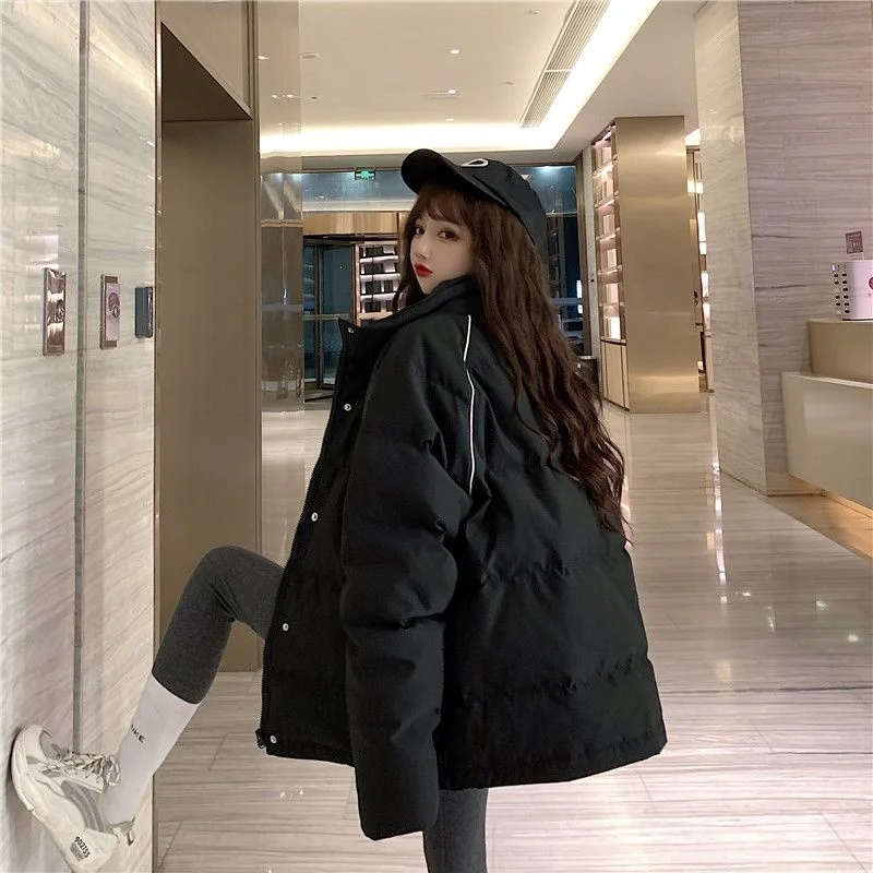 Cotton Coat Women 2021 Fashion Winter Clothes Korean Version Loose Thick Harajuku Bread Quilted Jacket Mid-length Black Jacket